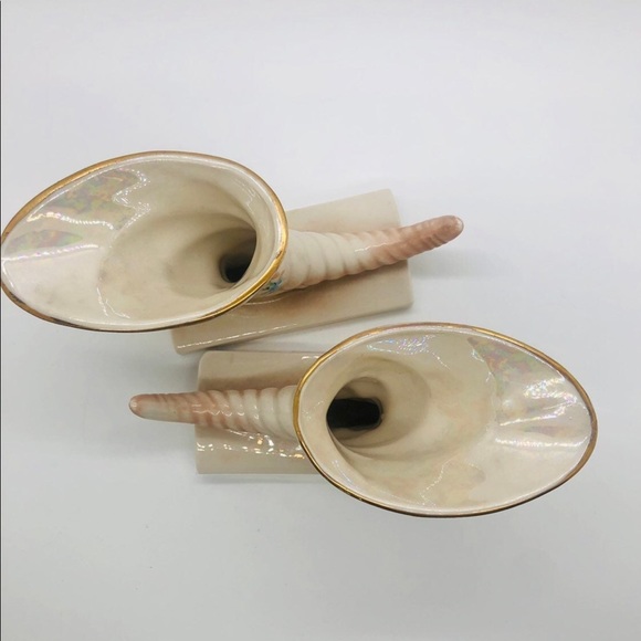 Vintage Freeman Hand Painted Cornucopia Vase Pair - Picture 8 of 10